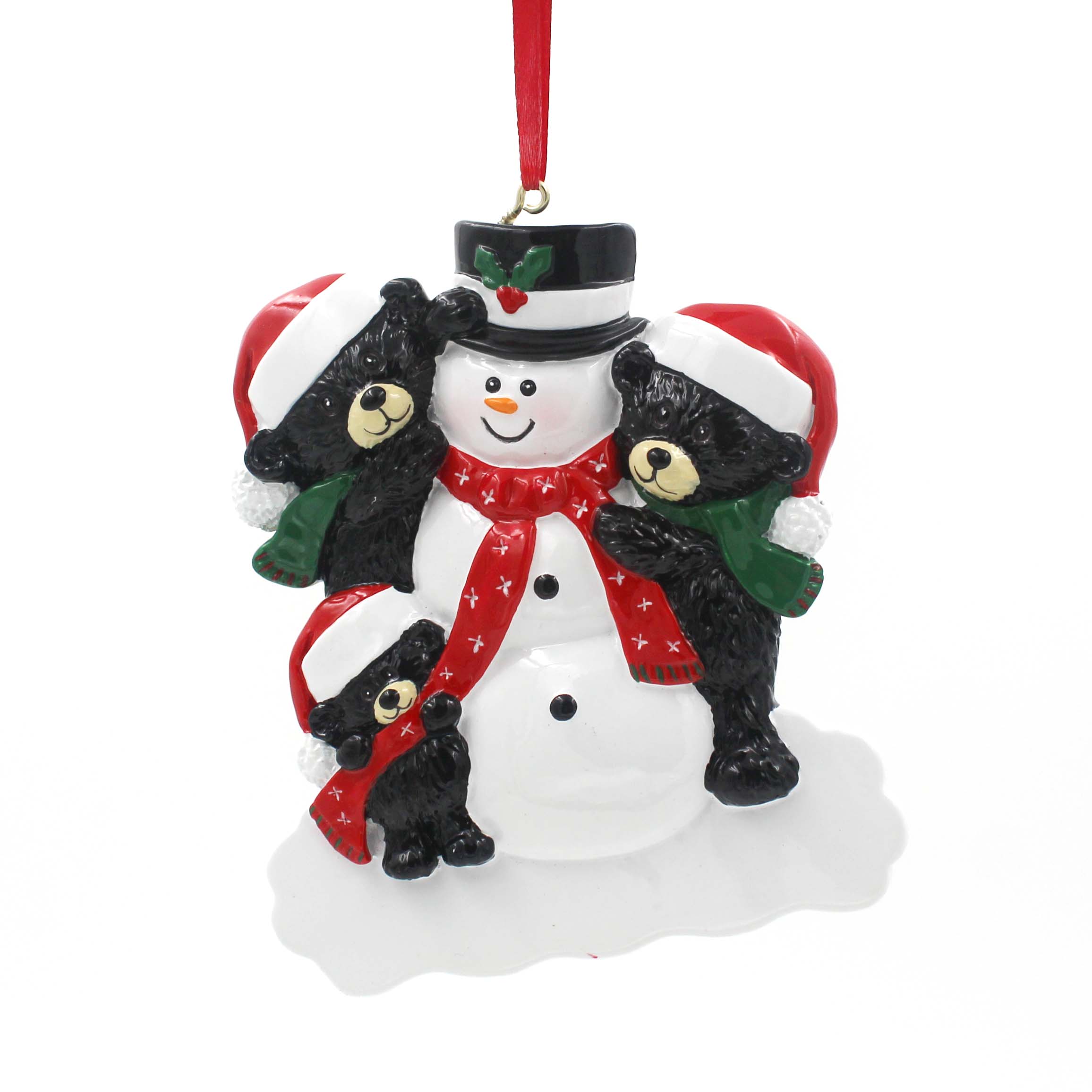 Black Bear With Snowman Family Of 6 Personalized Christmas Tree Ornament