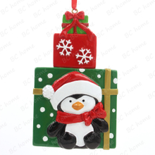 Gifts Box With Penguin Personalized Christmas Tree Ornament