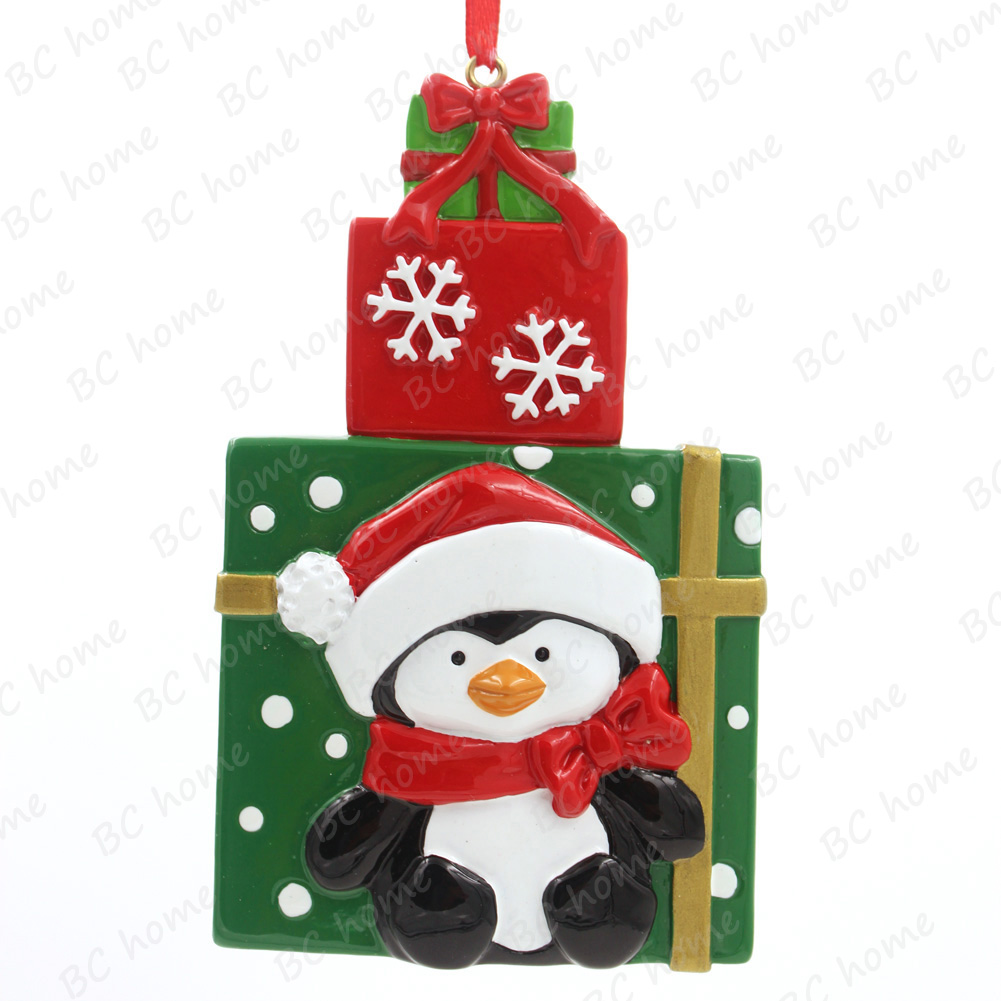 Gifts Box With Penguin Personalized Christmas Tree Ornament