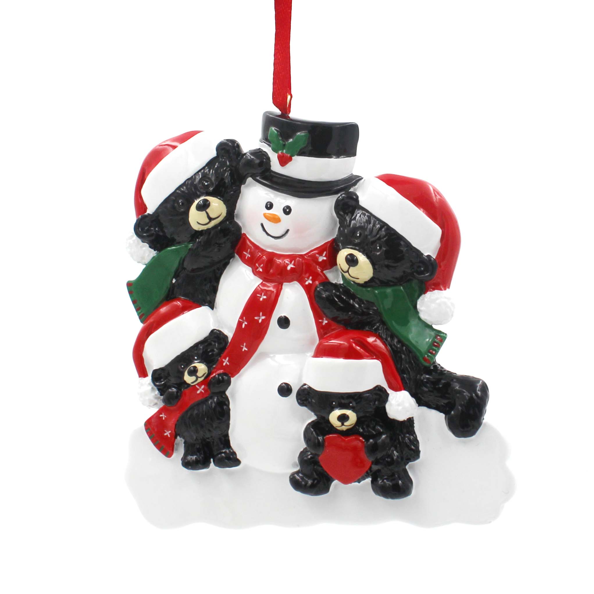 Black Bear With Snowman Family Of 6 Personalized Christmas Tree Ornament