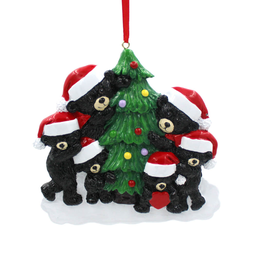 Holiday Home Accessories Personalized Black Bear Family Christmas Ornament, Customizable 2-6 Bears, Resin, 2020, Handmade