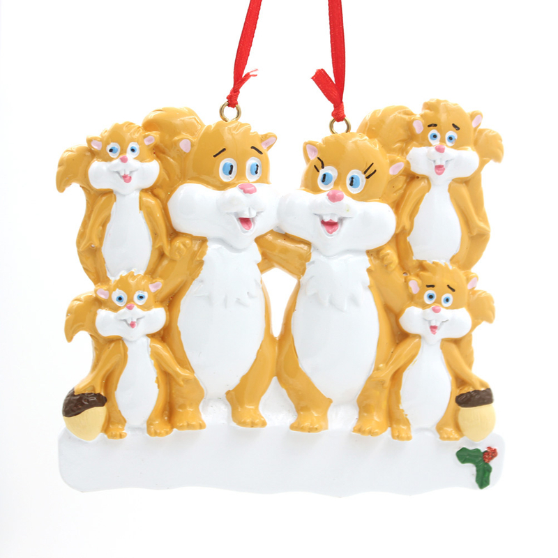 Squirrel Family Of 6 Personalized Christmas Tree Ornament