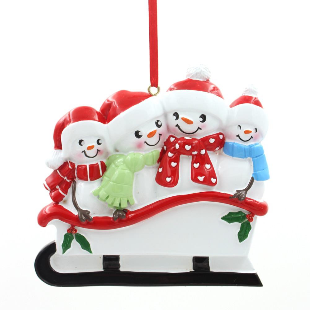 Snowman In Sled Family Of 6 Personalized Christmas Tree Ornament