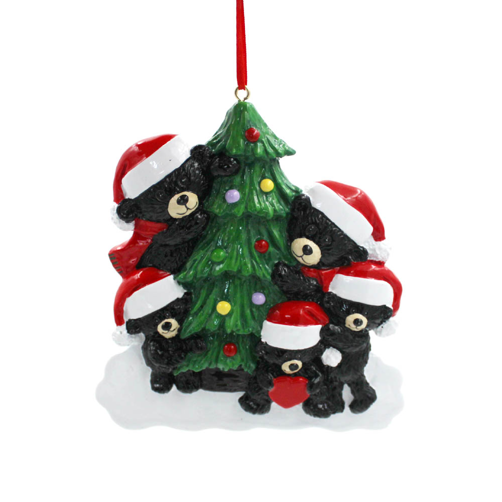 Black Bear Family of 6 Personalized Christmas Tree Ornament