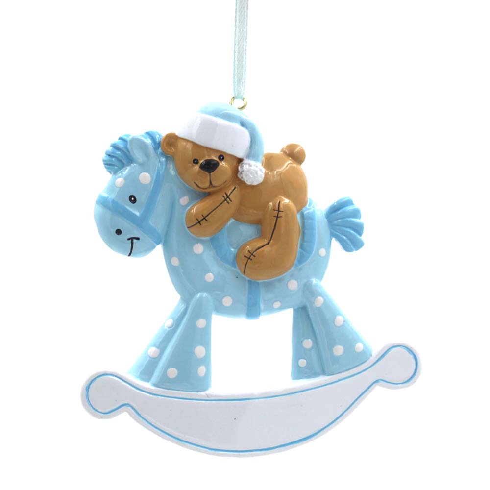 Baby Rocking Horse With Bear Personalized Christmas Tree Ornament