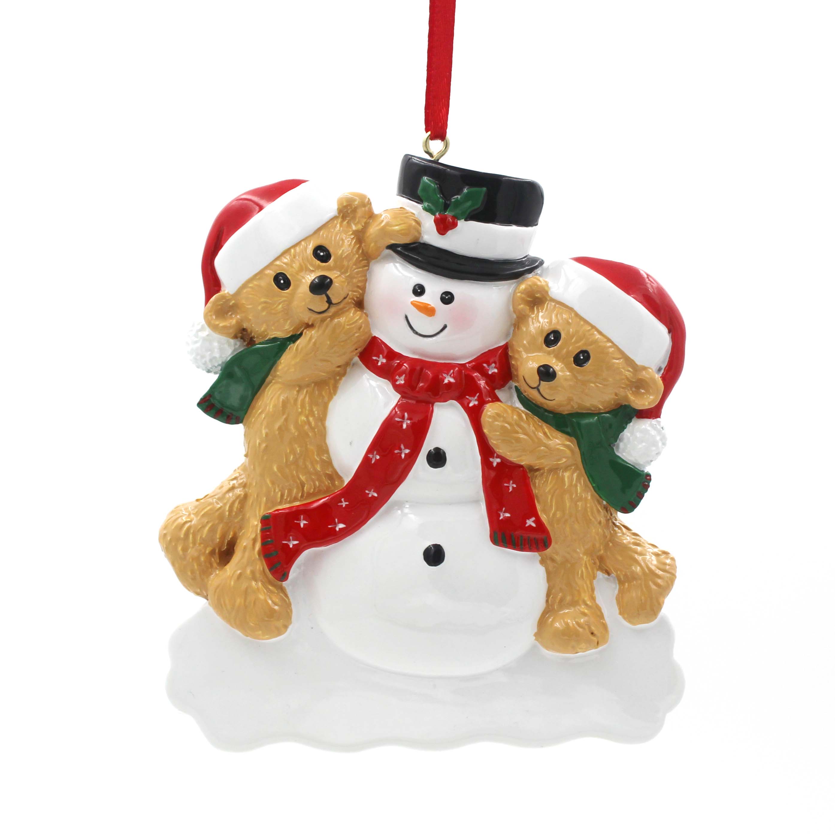 Snowman With Bear Family Of 6 Personalized Christmas Tree Ornament