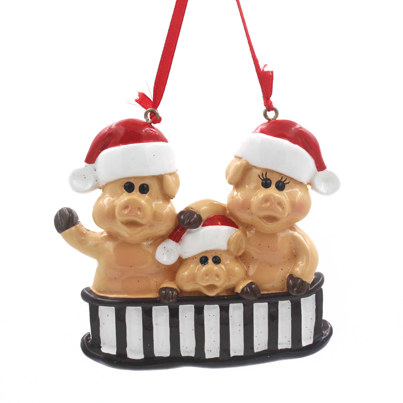 Pig Family Of 6 Personalized Christmas Tree Ornament