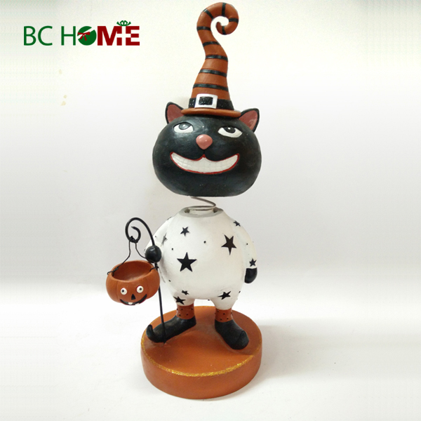 Halloween decorations cat with pumpkin hand lantern
