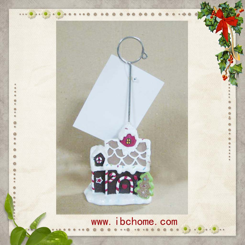Polyresin Christmas house Business Card Holder